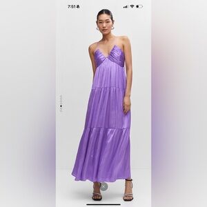 NWT MANGO RUCHED SATIN MAXI DRESS PURPLE/LIGHT PASTEL
